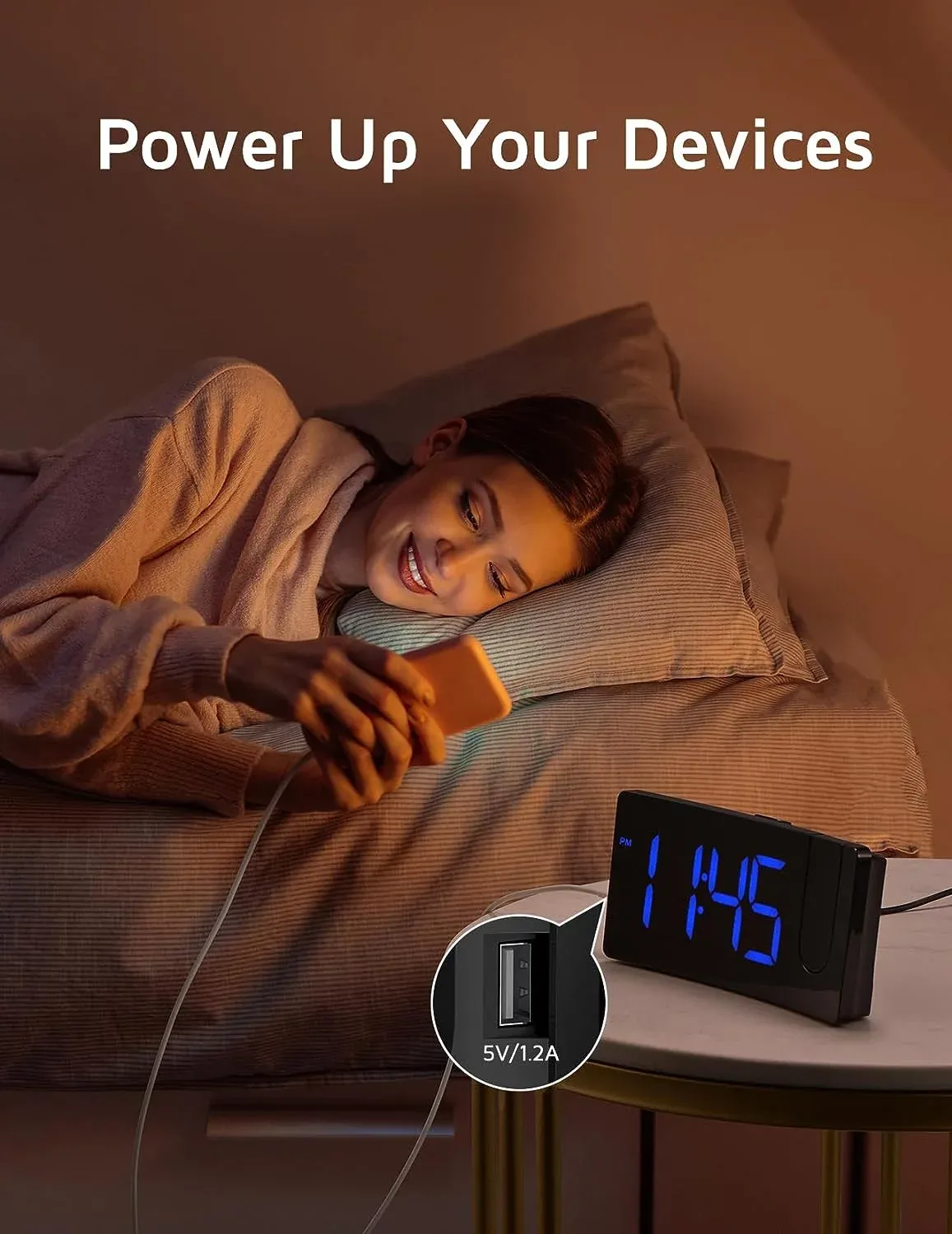 Mpow Projection Alarm Clock, Digital Clock for Bedroom, 3-Level Brightness Dimmer, USB Charger