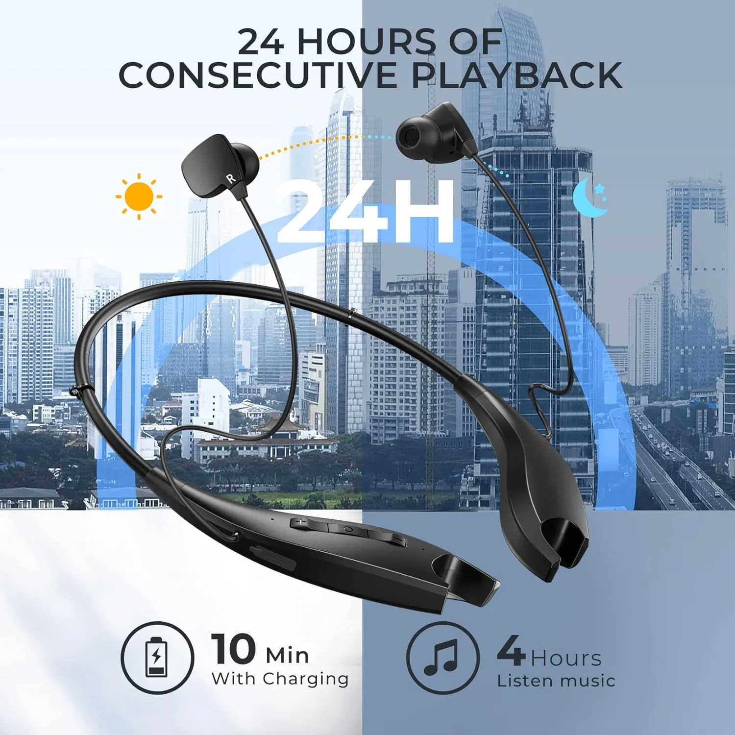 Neckband Bluetooth Headphones, Around The Neck Headphones 24H  Playtime, Bluetooth Headsets with Call Vibration, Shark Jaw Design Wireless Earbuds Noise Isolation/Built-in Mic/IPX7 Waterproof