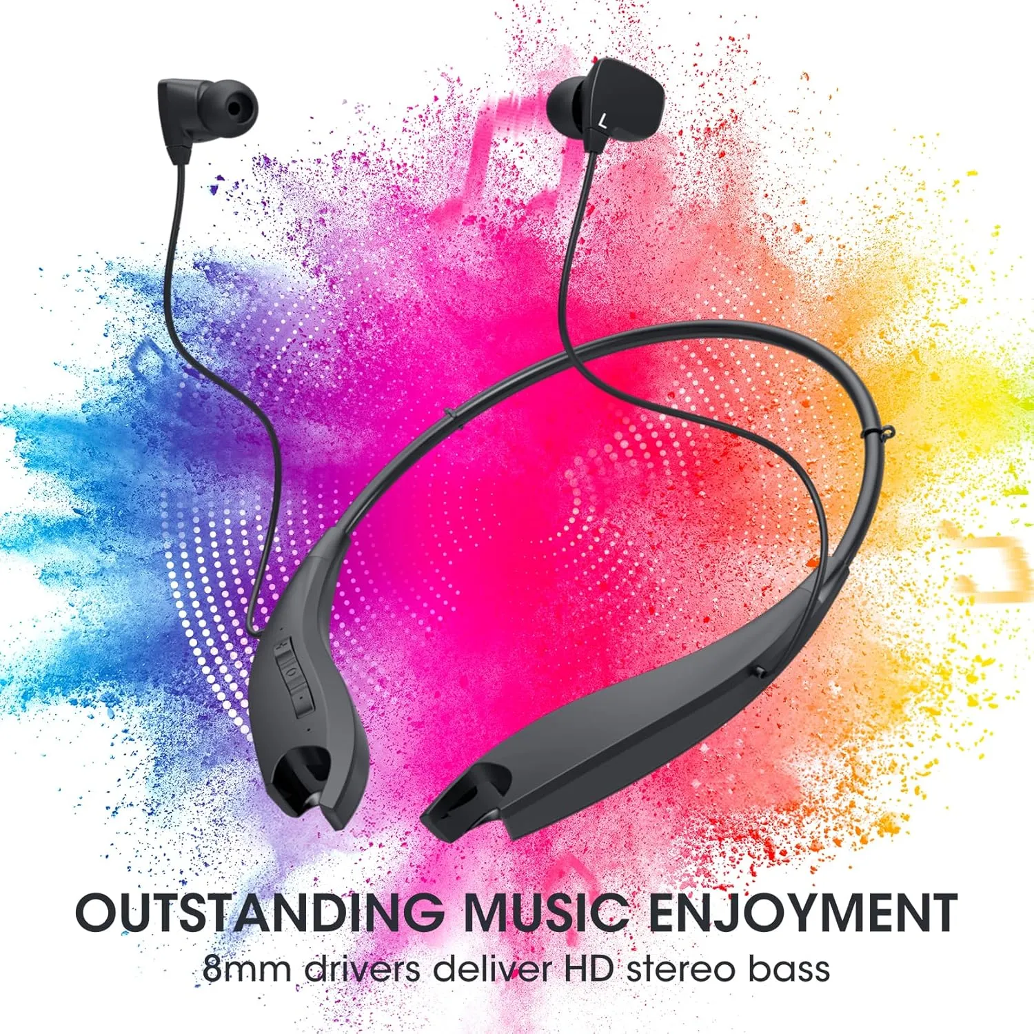 Neckband Bluetooth Headphones, Around The Neck Headphones 24H  Playtime, Bluetooth Headsets with Call Vibration, Shark Jaw Design Wireless Earbuds Noise Isolation/Built-in Mic/IPX7 Waterproof