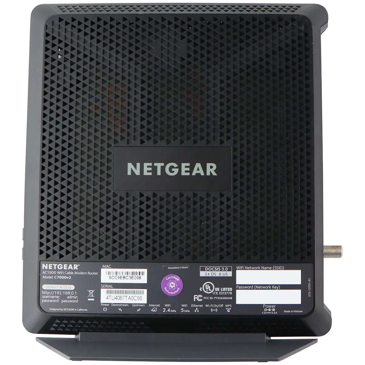 NETGEAR Nighthawk C7000 Cable Modem WiFi Router Combo / AC1900 / DOCSIS 3.0