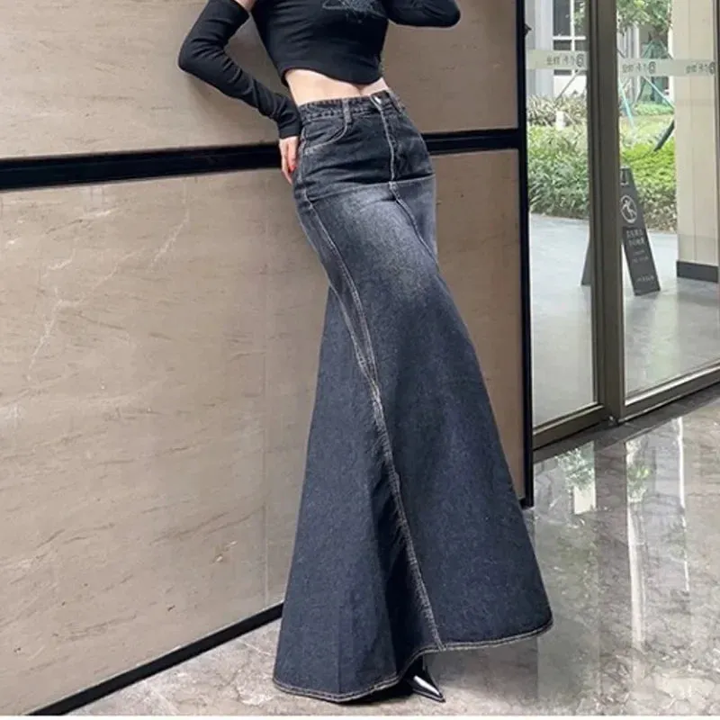 New Autumn Winter Hip-hugging Denim Long Skirt Bottom