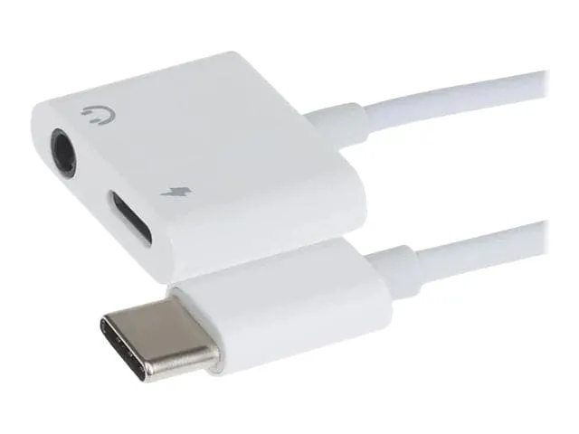 Nikkai USB-C to 3.5mm Headphone Jack / USB-C PD Charging Port Adapter - White, 10cm