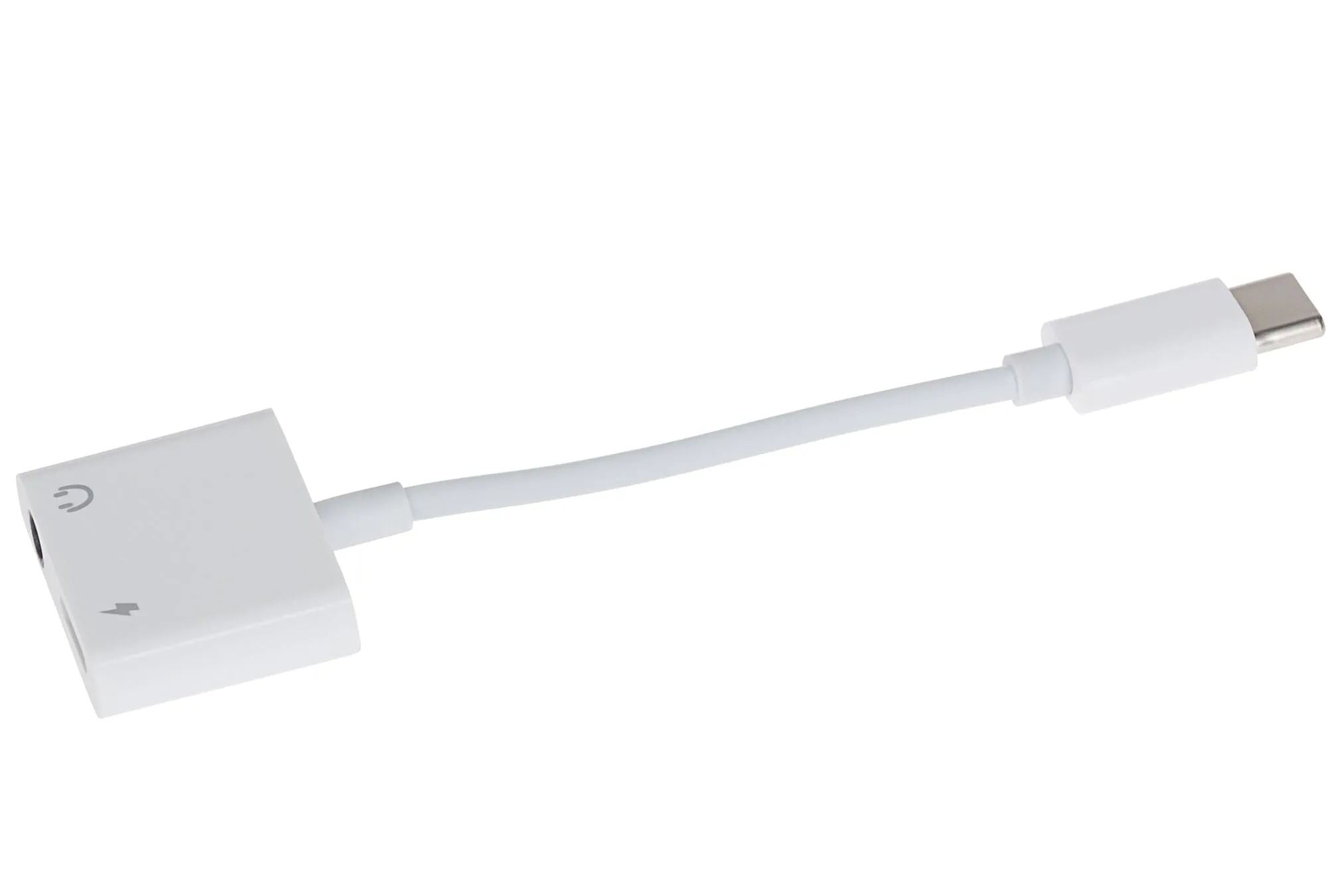 Nikkai USB-C to 3.5mm Headphone Jack / USB-C PD Charging Port Adapter - White, 10cm