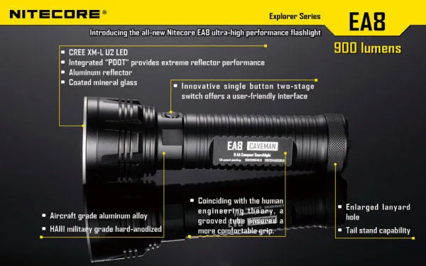 Nitecore EA8 Caveman XM-L U2 LED 900 Lumen Flashlight