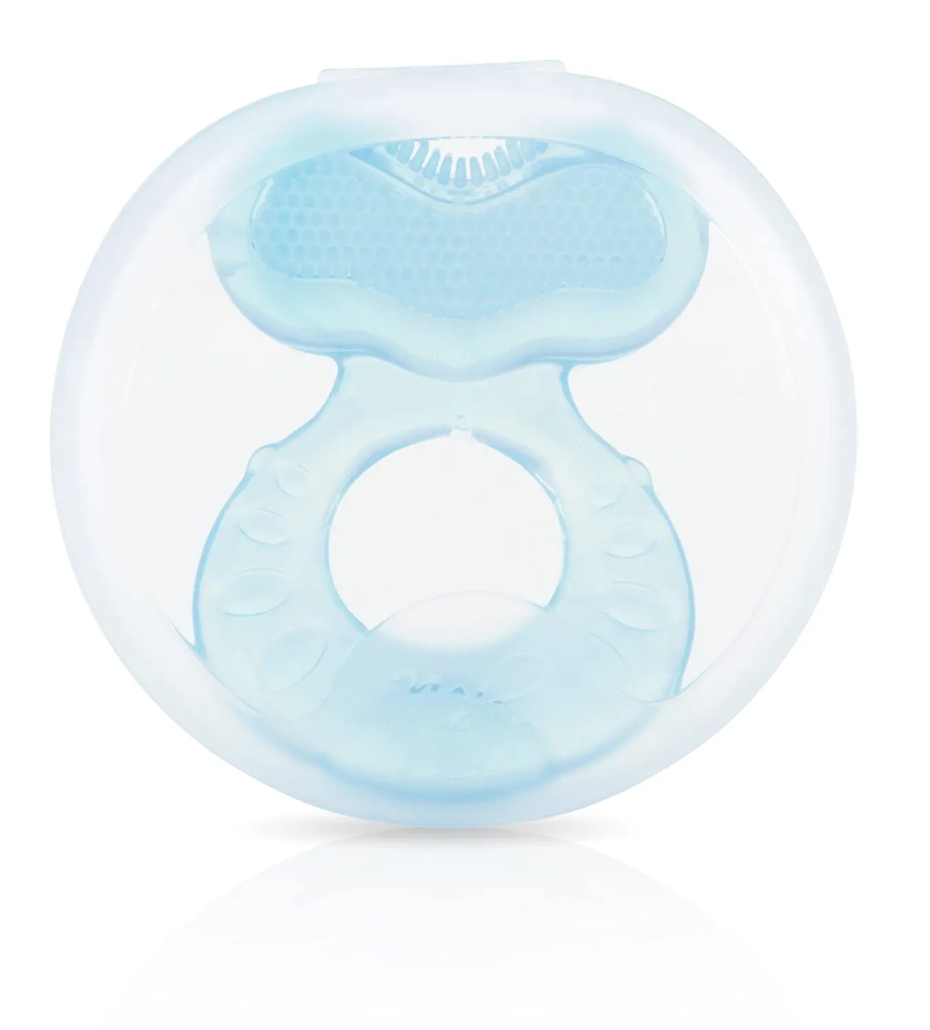 Nuby Silicone Teethe-eez Teether with Bristles, Includes Hygienic Case, Blue, 2 Pack