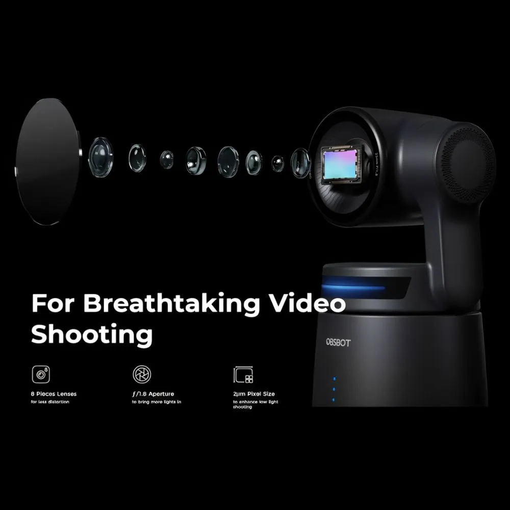 OBSBOT Tail Air AI-Powered 4K PTZ Streaming Camera with Intelligent Auto Tracking, 4x Zoom, Multi-Cam Support, NDI | HX3 Connectivity, 2-Axis Gimbal, Dual Omnidirectional Microphones, and Supports Windows and macOS for Computers & Laptops