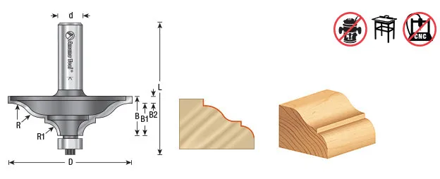 Ogee & Bead Hand Table Edge Router Bit | 3⁄8 x 1⁄4 Radius x 2 1⁄2 Dia x 3⁄4 x 1⁄2" Shank | 49556 | 738685895566