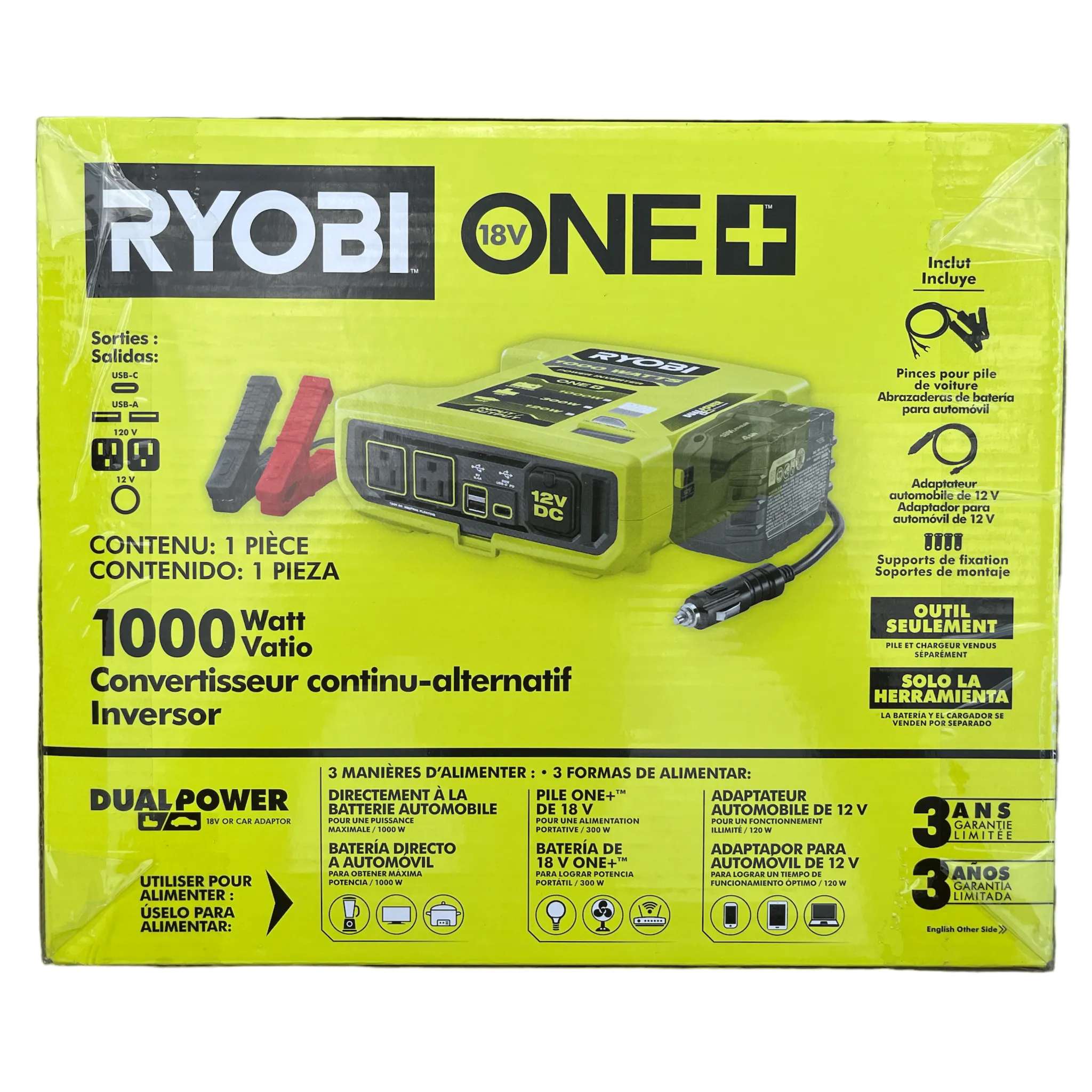 ONE  18V 1000-Watt Max 12V Automotive Power Inverter with Dual USB Ports