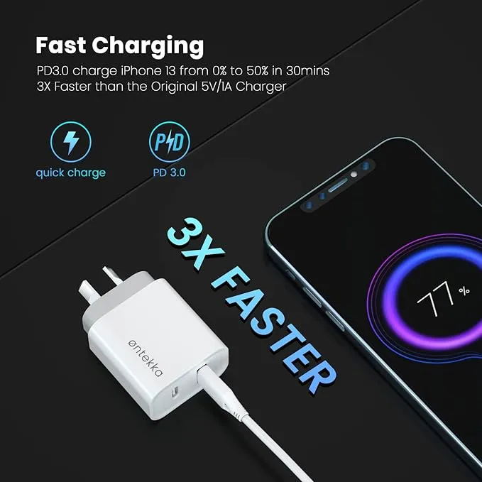 Ontekka  Dual QC3.0 Wall Charger Plug 20W USB C Fast Phone Charger