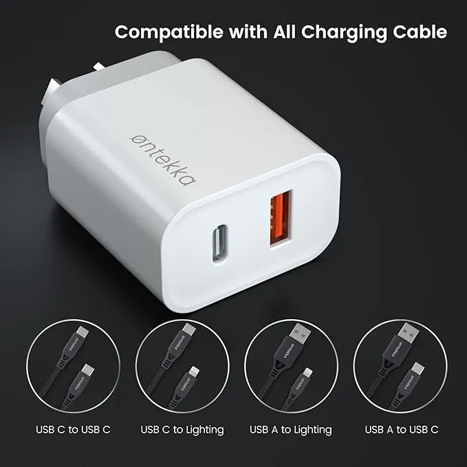 Ontekka  Dual QC3.0 Wall Charger Plug 20W USB C Fast Phone Charger