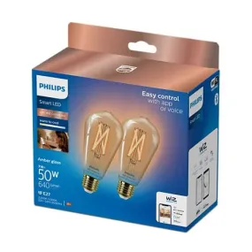 Philips WiZ E27 50W LED Cool white & warm white ST64 Non-dimmable Light bulb Pack of 2