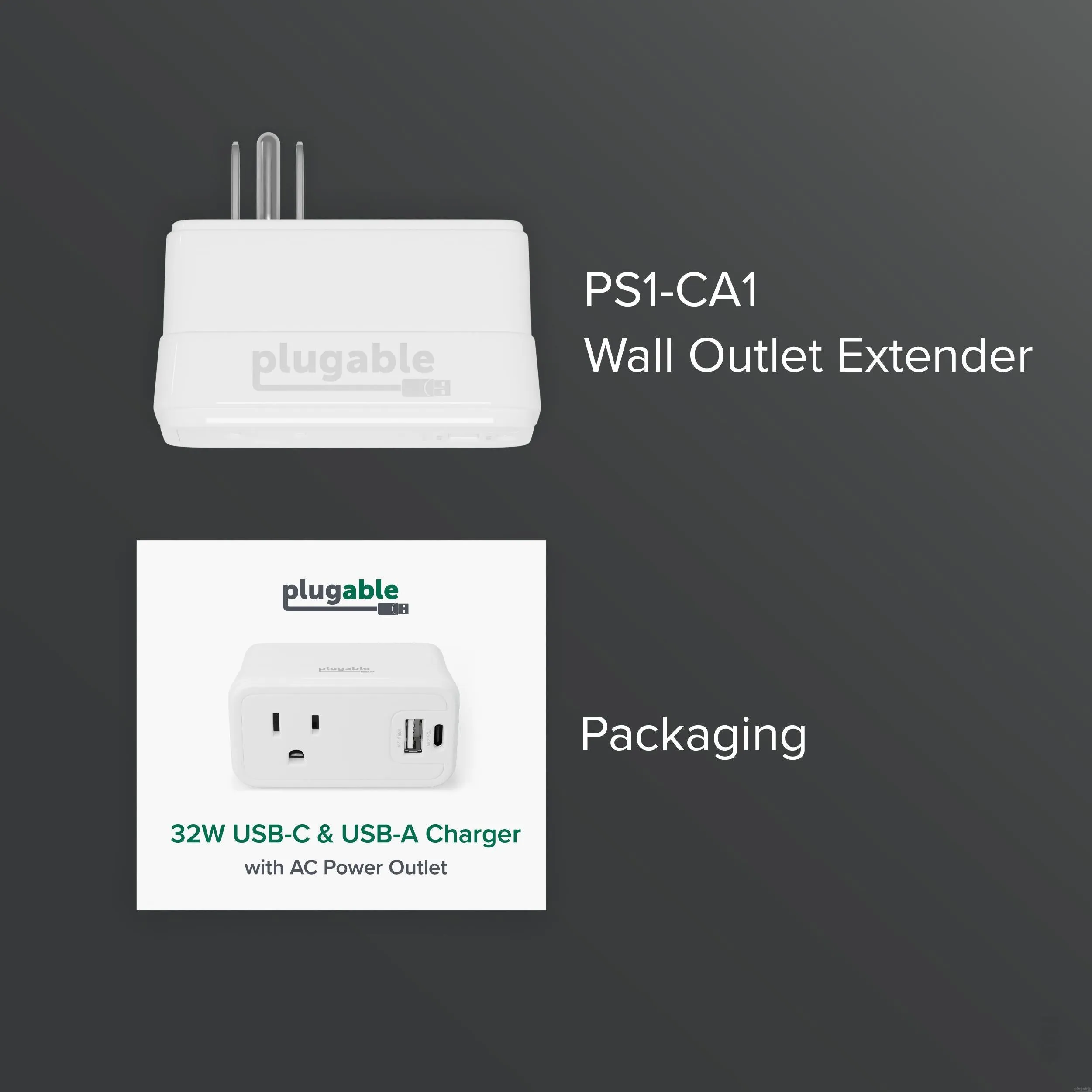 Plugable Outlet Extender with USB and USB-C Charger