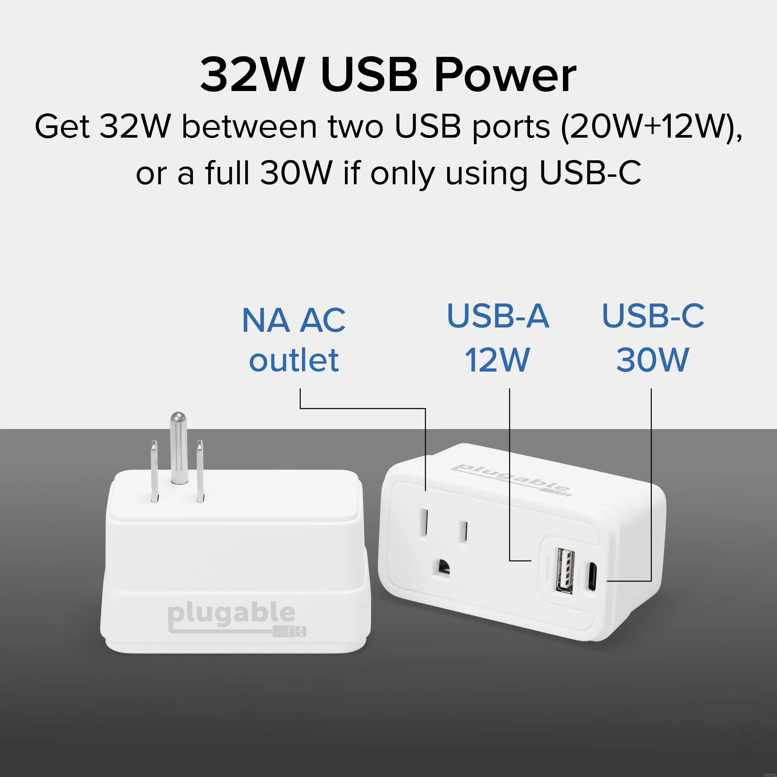 Plugable Outlet Extender with USB and USB-C Charger