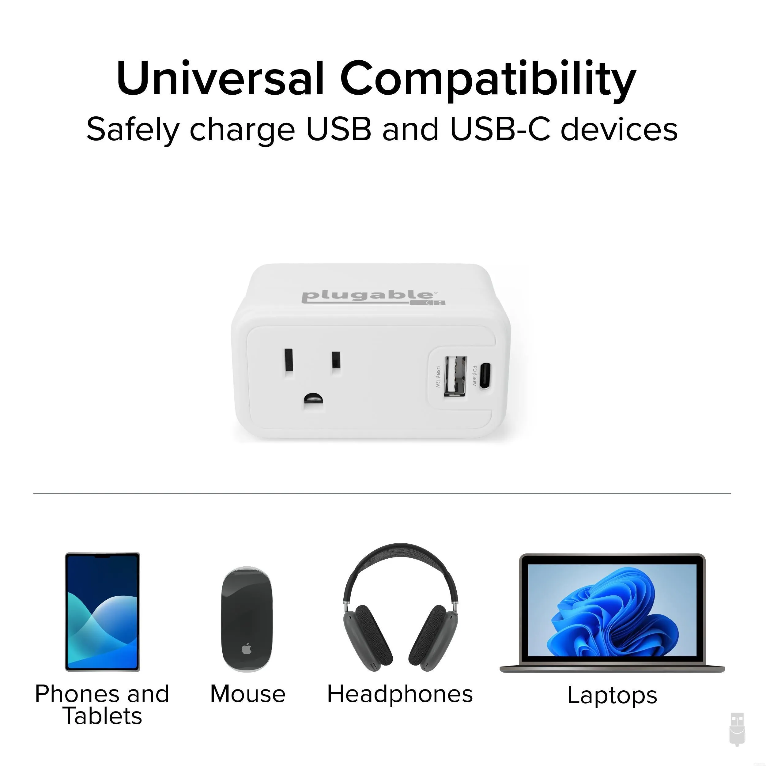 Plugable Outlet Extender with USB and USB-C Charger