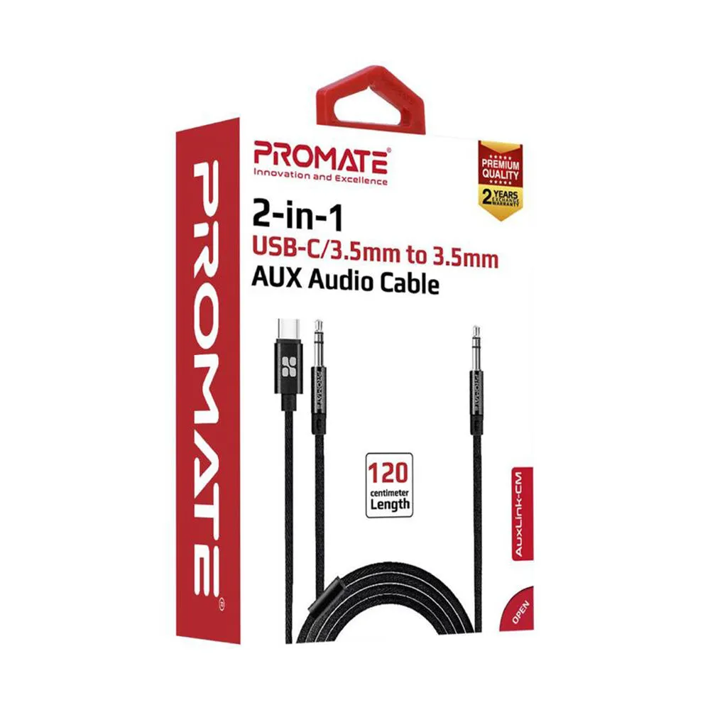 Promate AUXLink-CM USB-C to 3.5 mm Headphone Jack Adapter (Black, Grey)