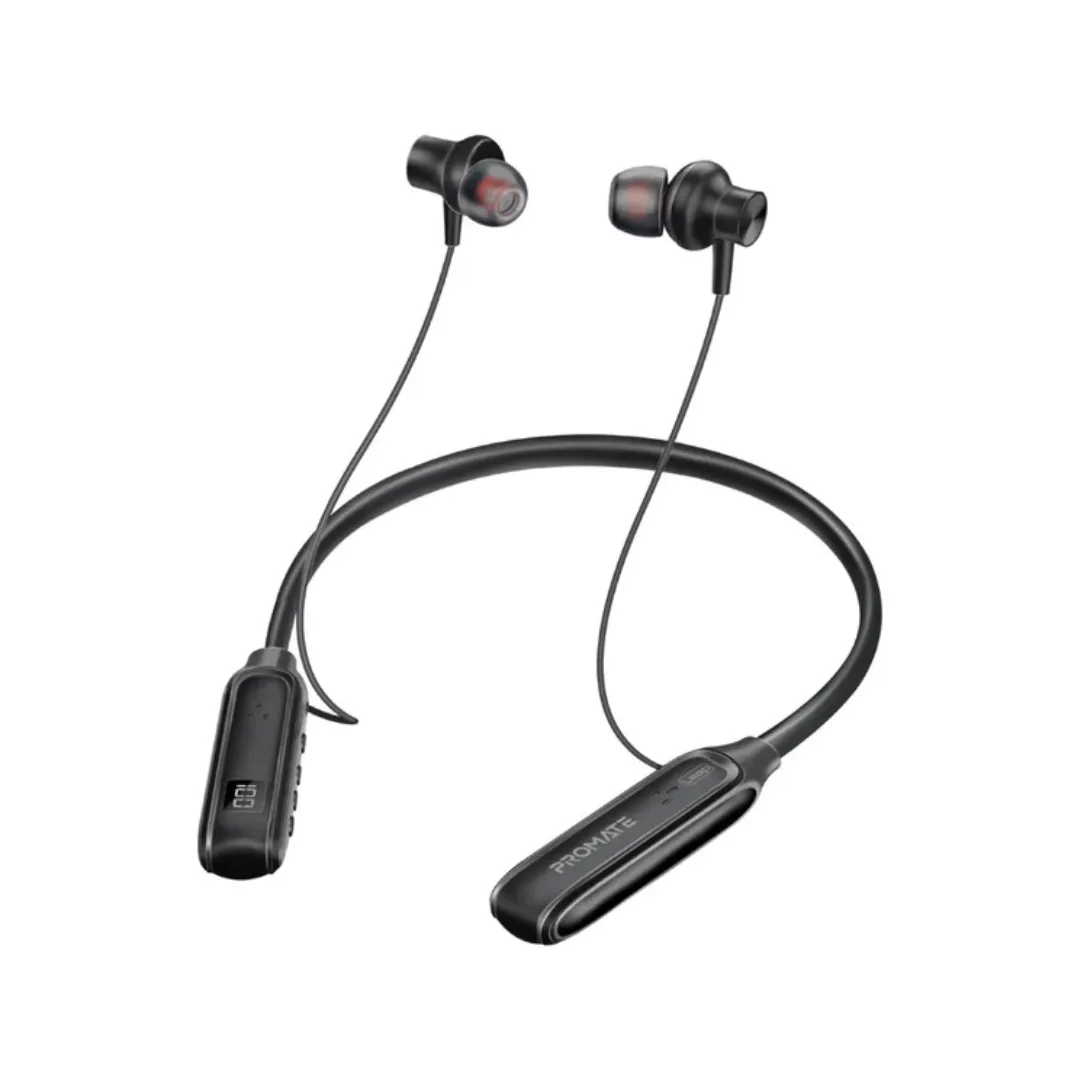 Promate Leap in Ear Neckband Earphones,Premium Dynamic Hd Sporty Neckband Earphones with Bluetooth 5.3,LCD Battery Display,Anti-Slip Design and 150H Playtime for Bluetooth-Enabled Devices