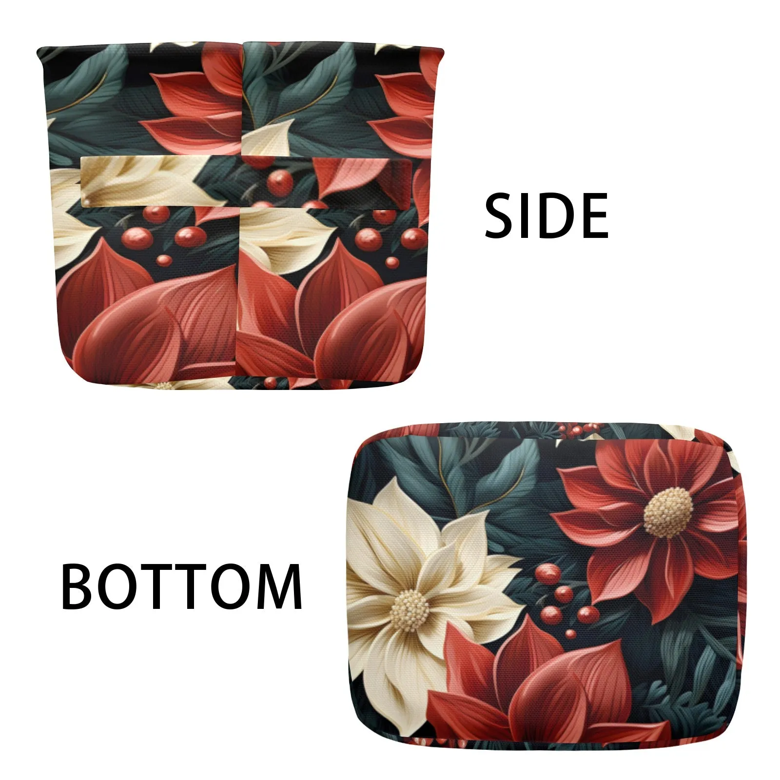 Red Poinsettia Fabric Storage Basket