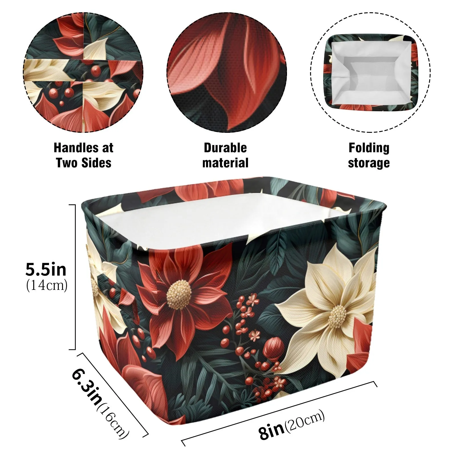 Red Poinsettia Fabric Storage Basket