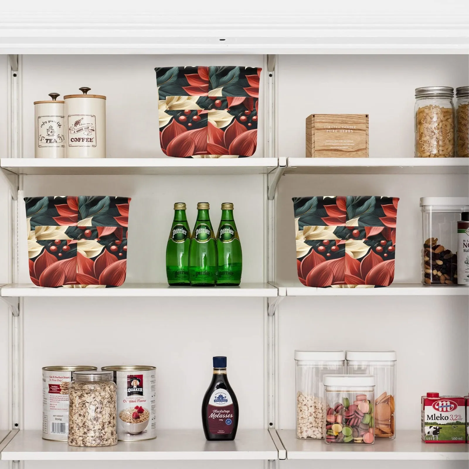 Red Poinsettia Fabric Storage Basket