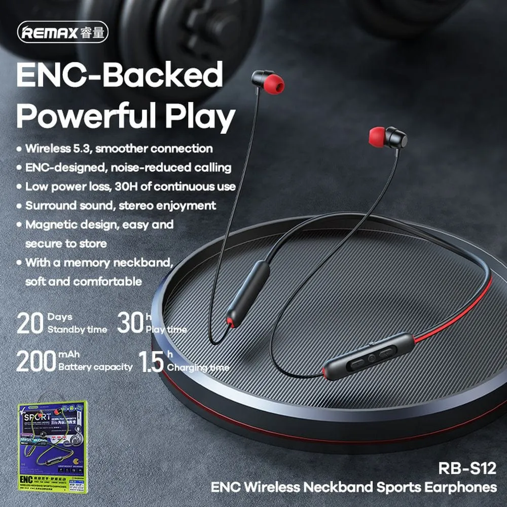 REMAX - Wireless Neckband Sports Earphones RB-S12