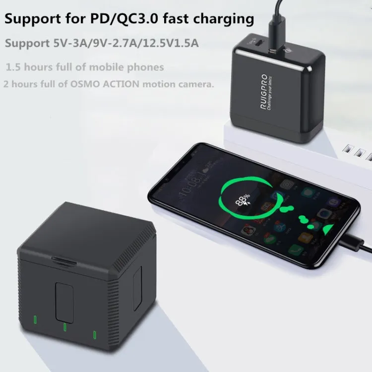 RUIGPRO 5V 3A QC 3.0   PD Quick Charger Power Adapter for DJI OSMO Action, US Plug