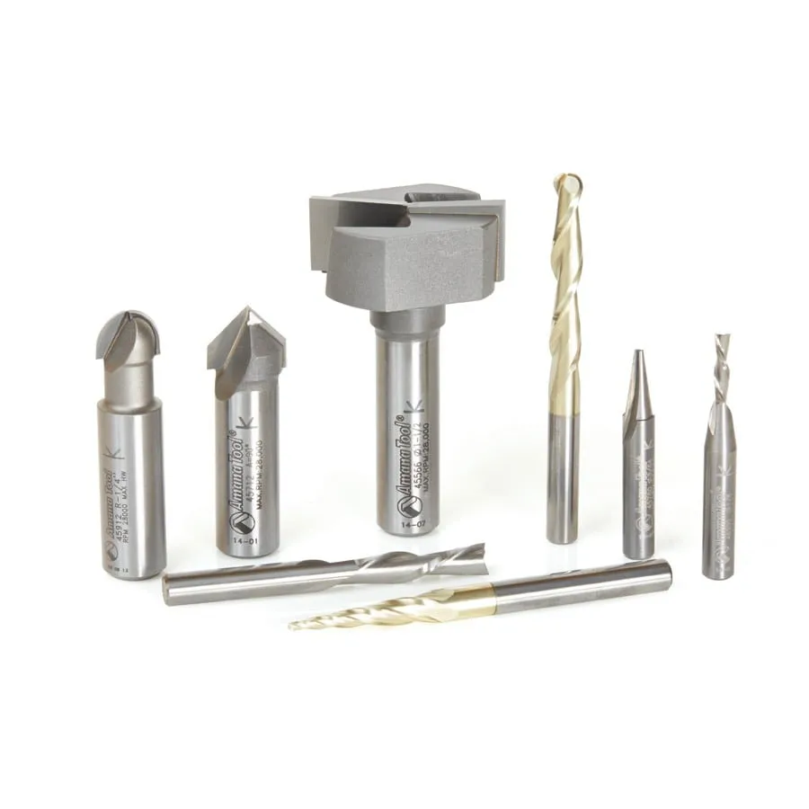 Signmaking Starter #III CNC Router Bit Collection | 8 Piece | 1⁄4 & 1⁄2" Shank | AMS-133 | 738685133330