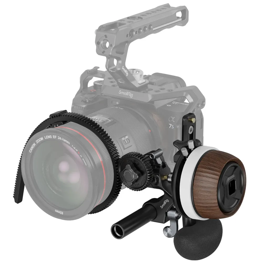 SmallRig F60 Classic Wooden Style Modular Non-Damping Follow Focus for DSLR & Mirrorless Camera Lens with A/B Stops, 3-Step Forward / Reverse Quick Switch, Detachable Palm Support, Silicone Gear Ring, Rod Clamp with NATO Rail | 3850