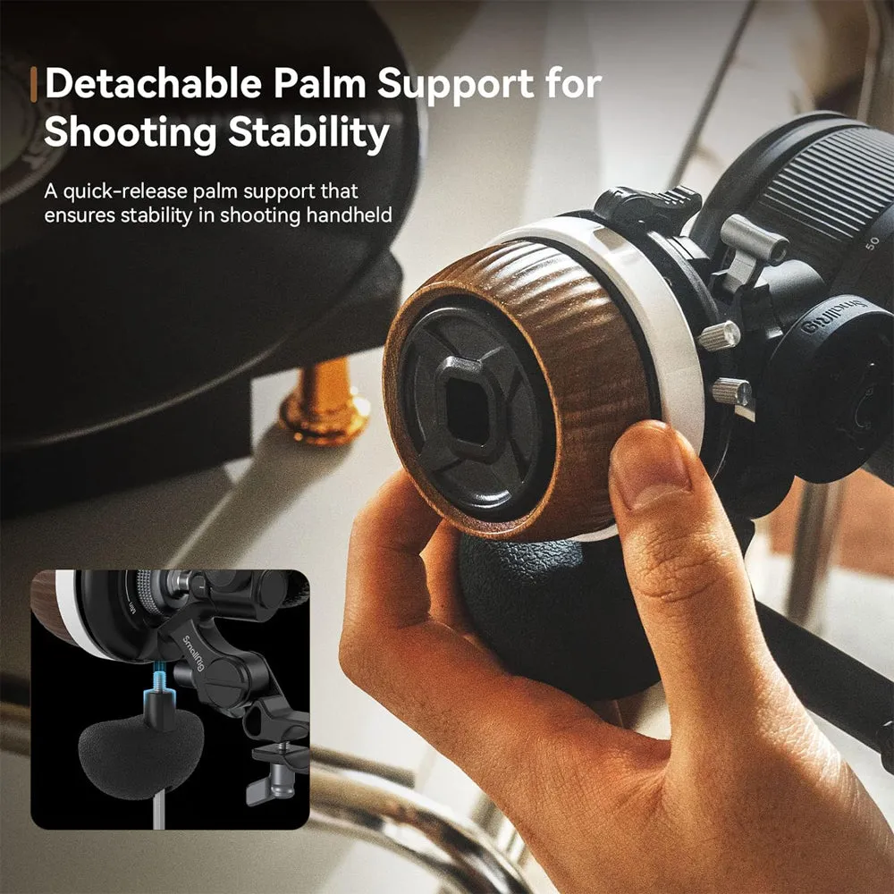 SmallRig F60 Classic Wooden Style Modular Non-Damping Follow Focus for DSLR & Mirrorless Camera Lens with A/B Stops, 3-Step Forward / Reverse Quick Switch, Detachable Palm Support, Silicone Gear Ring, Rod Clamp with NATO Rail | 3850