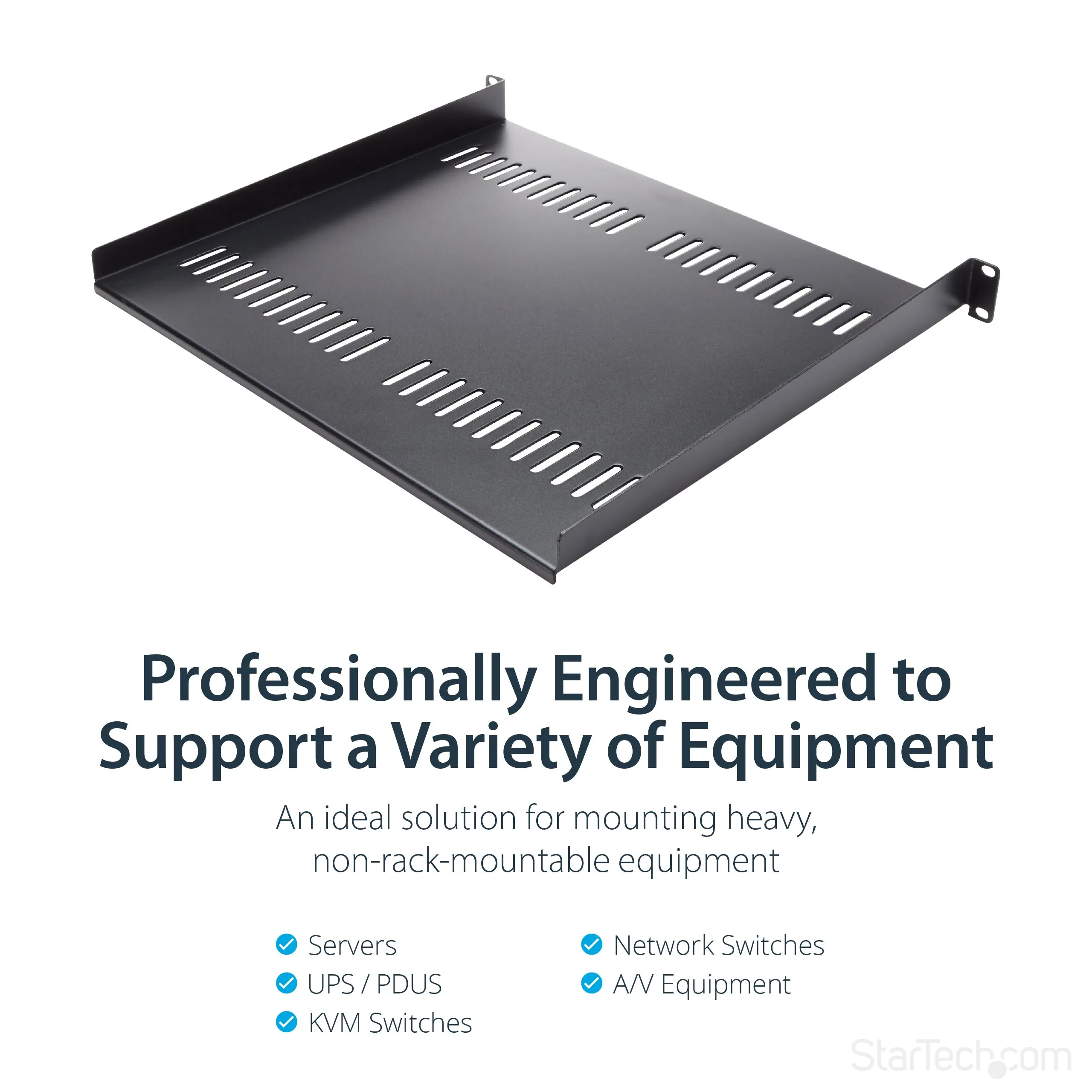 Startech.Com 1U Vented Server Rack Cabinet Shelf, 16In Deep Fixed Cantilever Tray, Rackmount Shelf For 19" Av/Data/Netwo