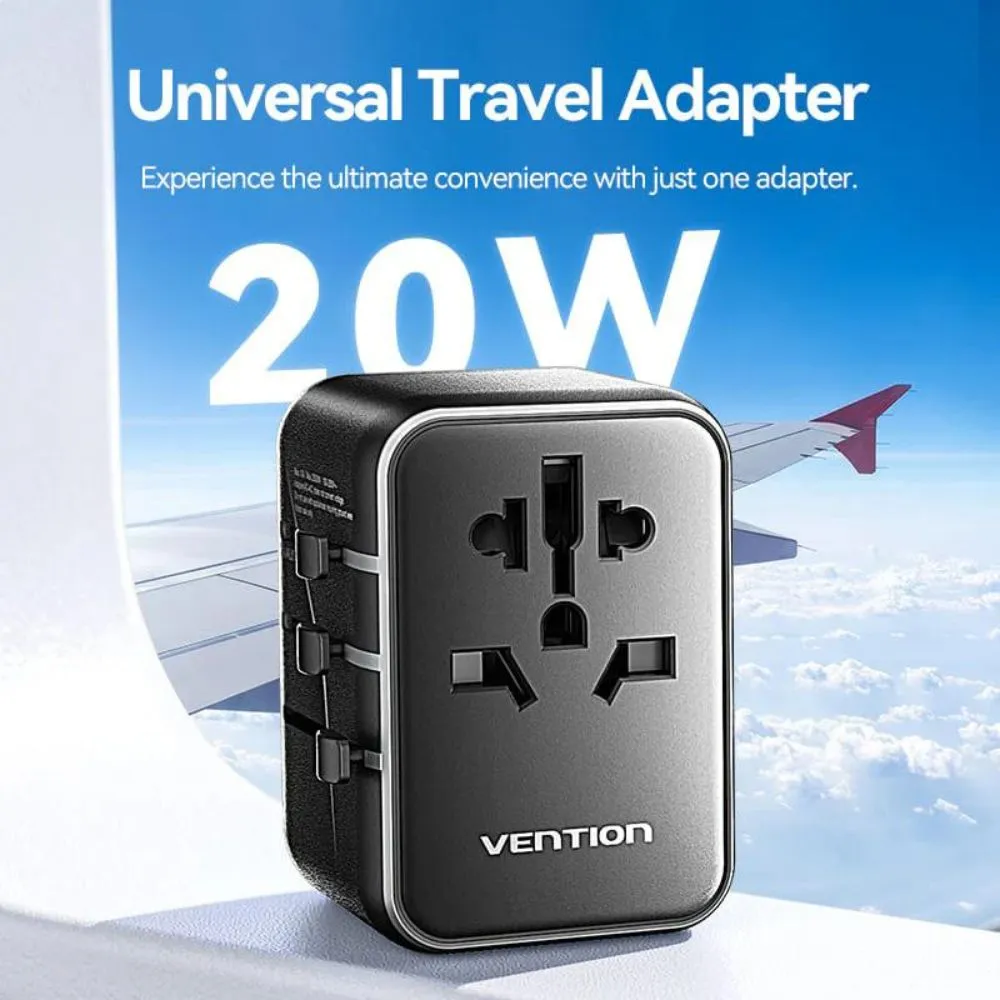 Vention 20W Multi-Port Fast Charger Universal Travel Adapter with US/AU/UK/EU Male and Female Plugs for Smartphone, Tablet, Laptop etc. | FJE