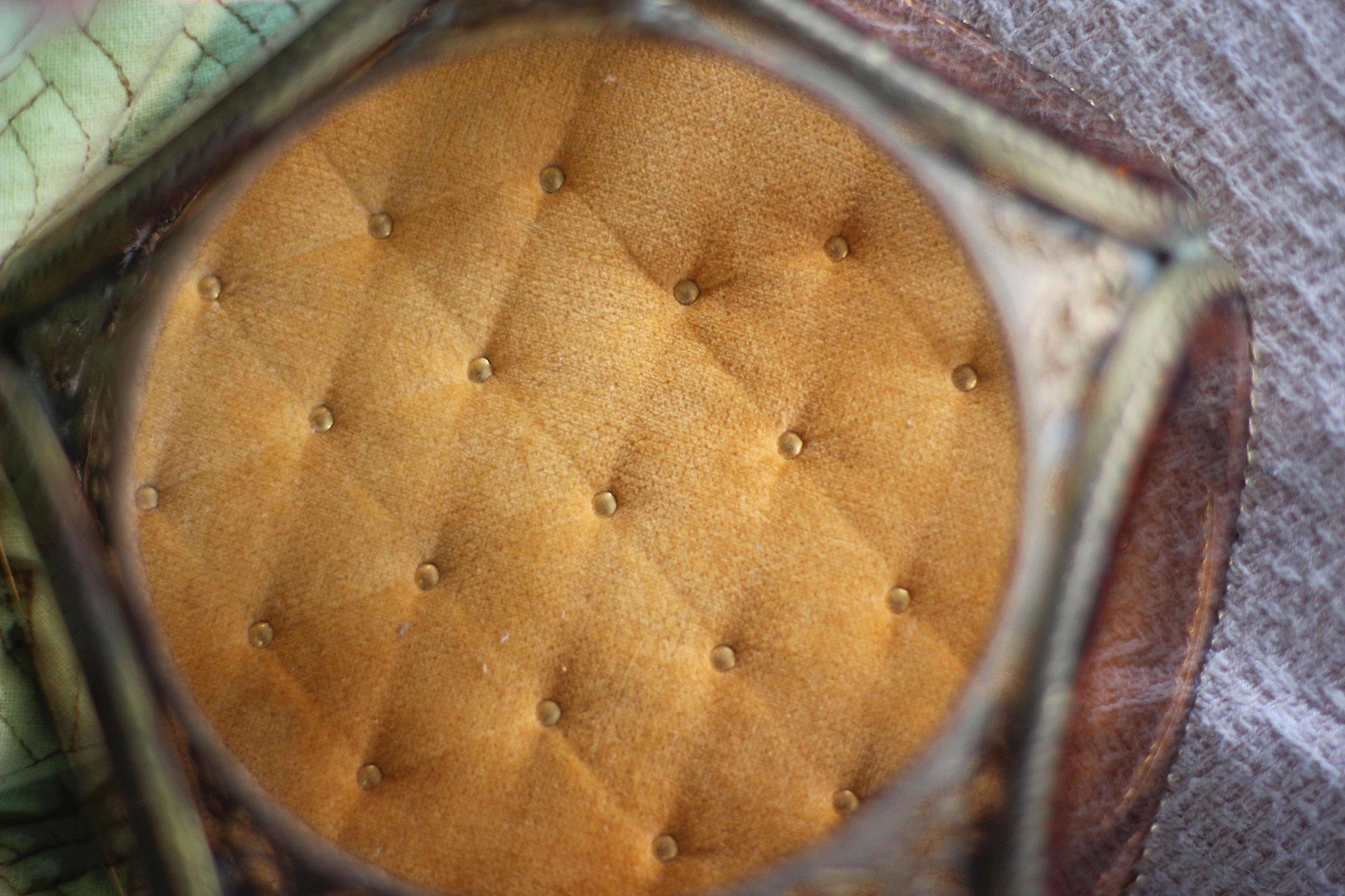 Vintage Amber Tinted Glass Tufted Jewelry Box