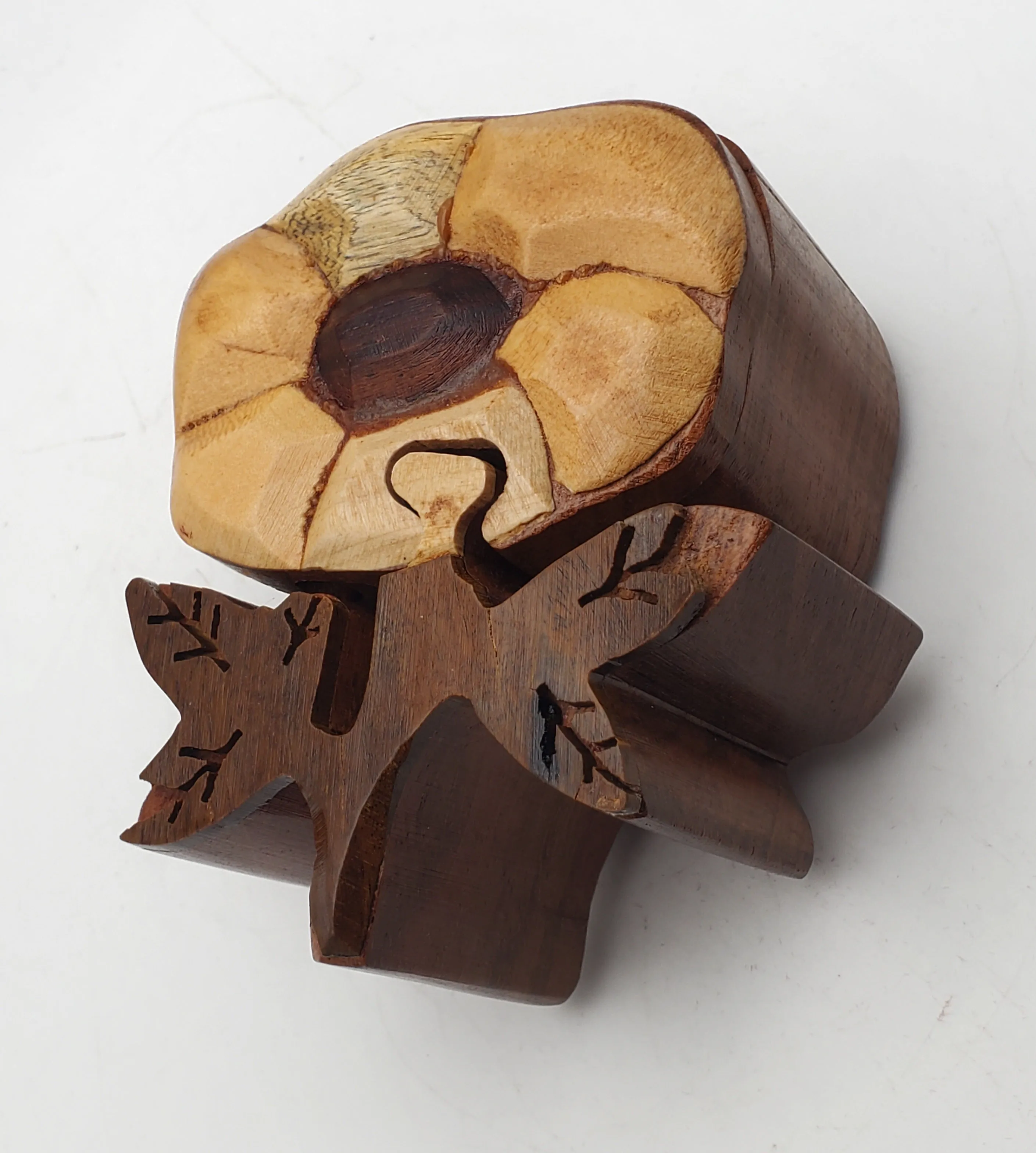 Vintage Handmade Wooden Flower Puzzle Box