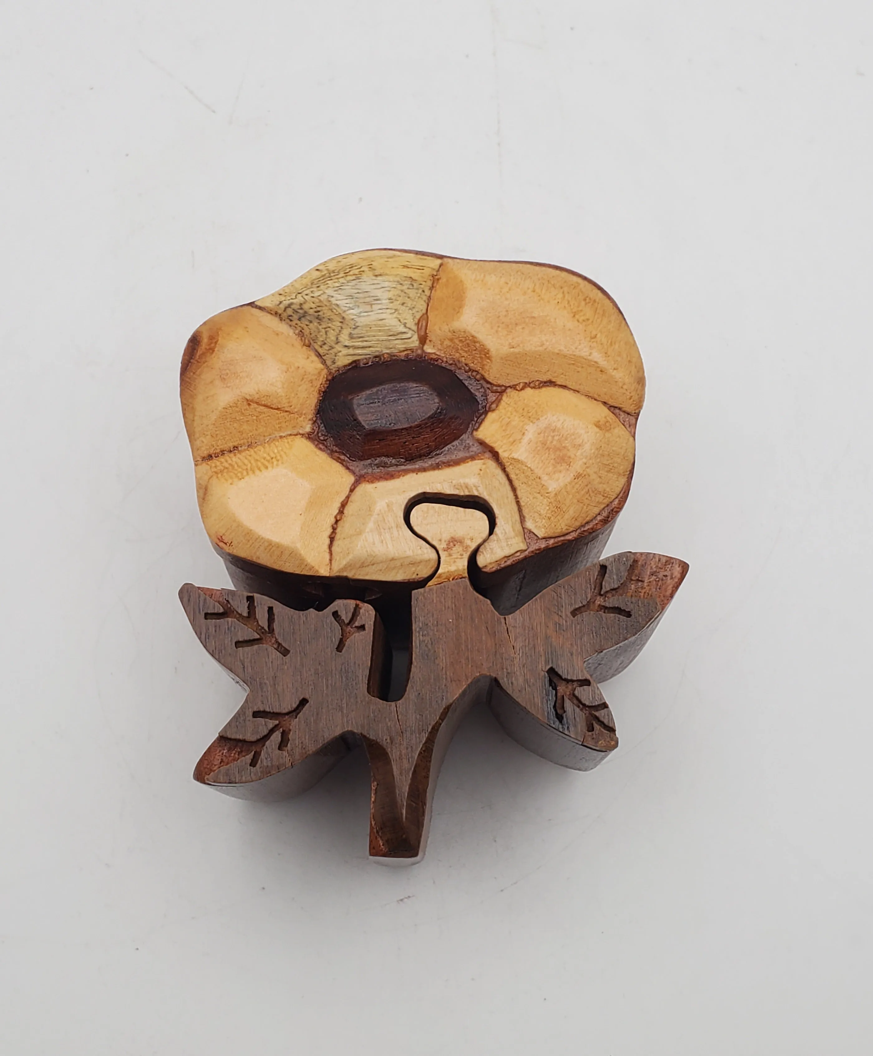 Vintage Handmade Wooden Flower Puzzle Box