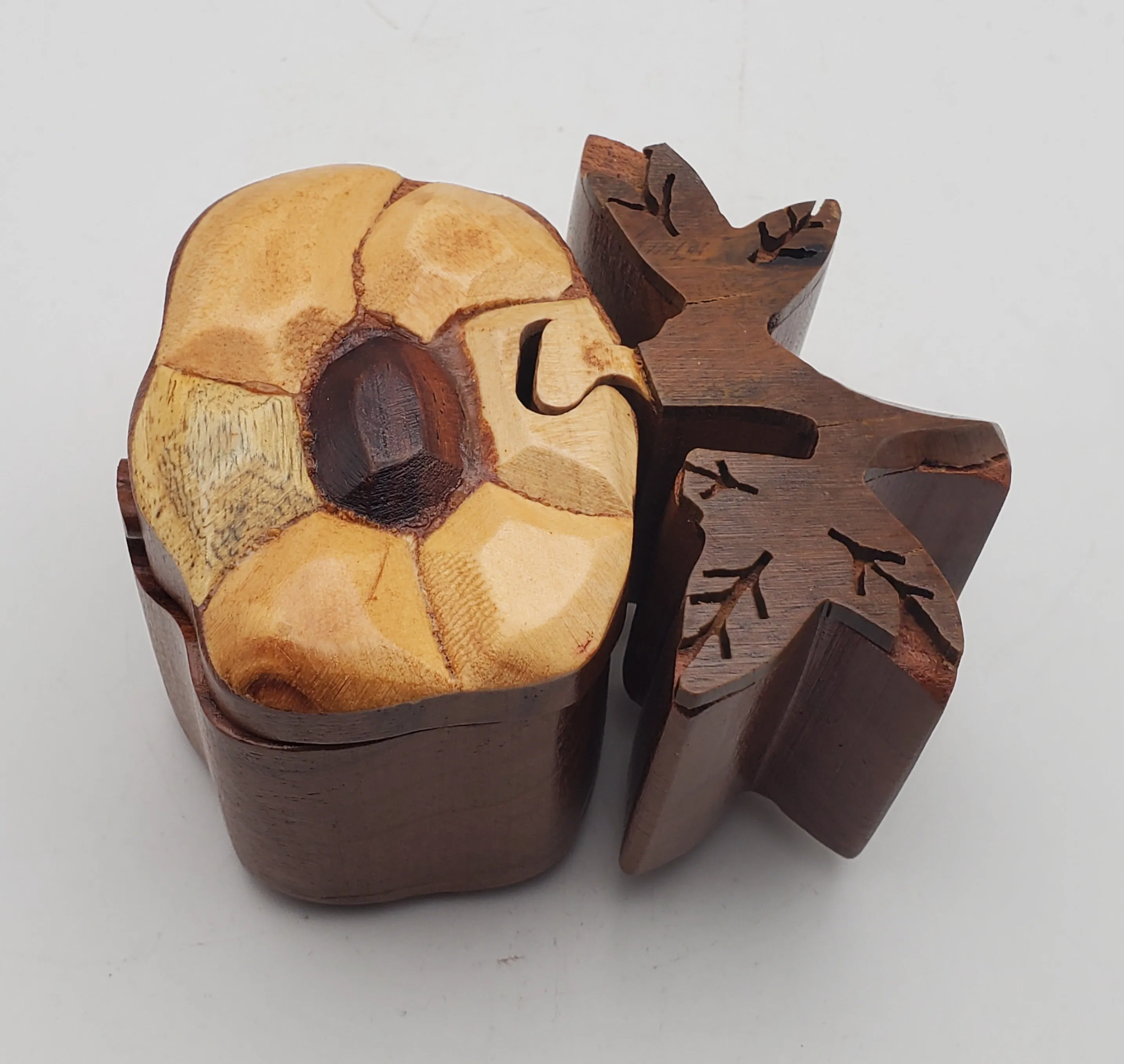 Vintage Handmade Wooden Flower Puzzle Box