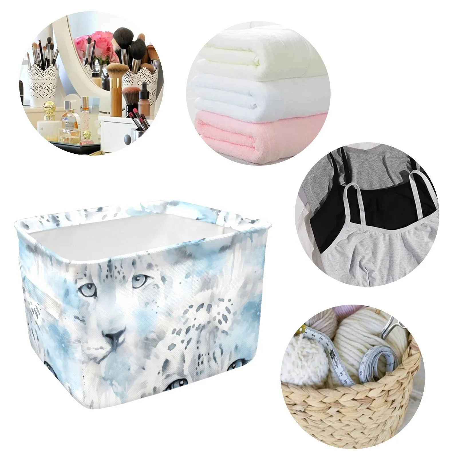 White Leopard Fabric Storage Basket