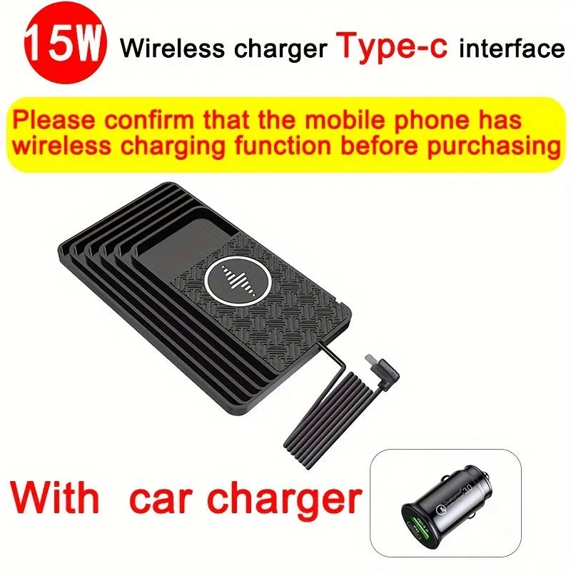 Wireless Car Charger, Wireless Fast Charging Board, Multi Device Charging Station, 15W Anti Slip Energy Disc