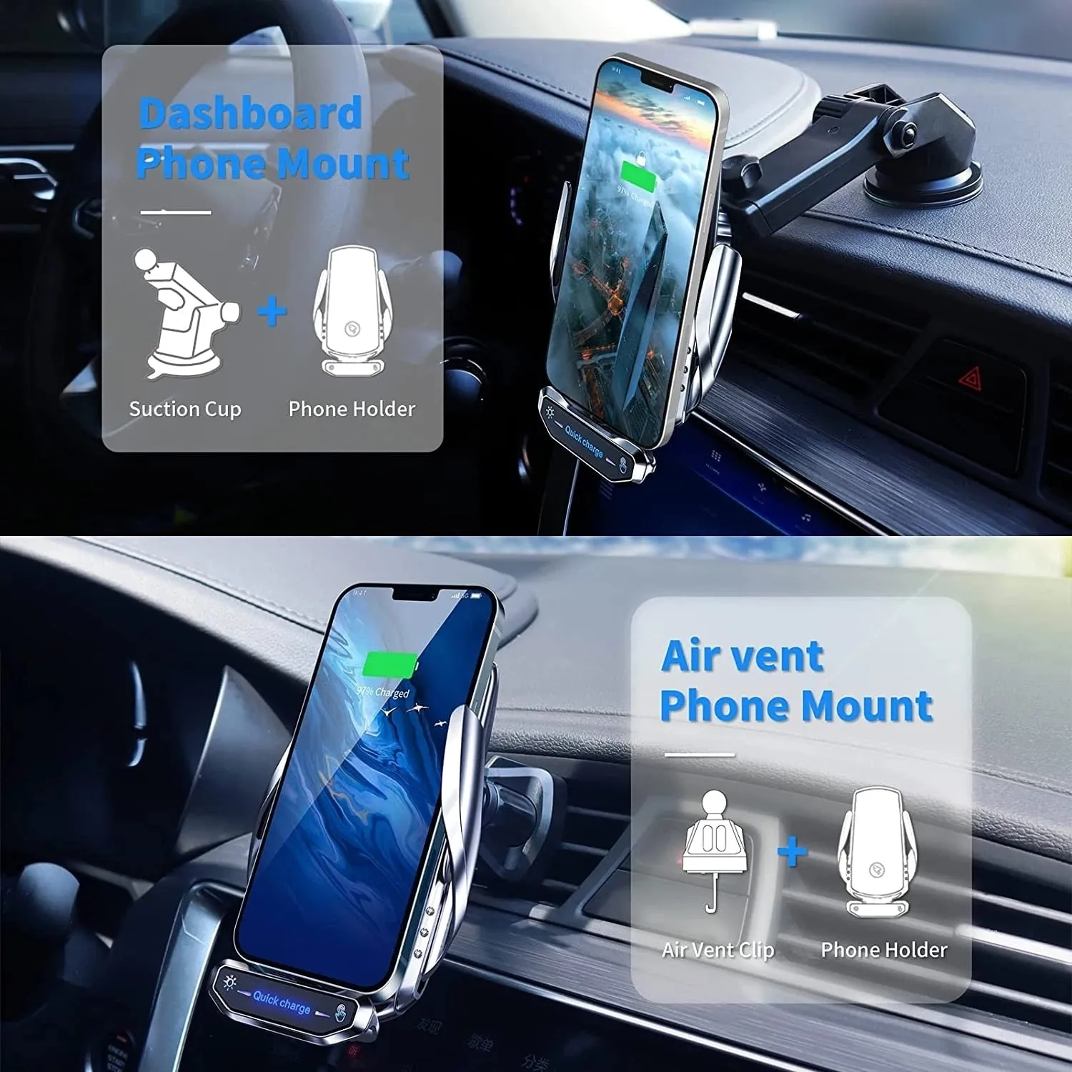 Wireless Charger Car Phone Holder Stand 15W Fast Charging