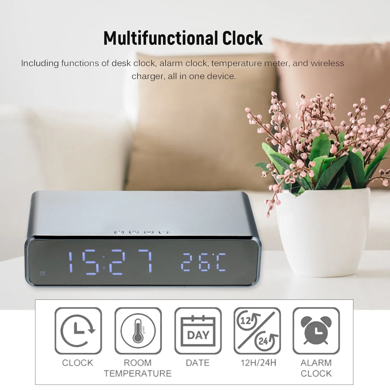 Wireless Charger LED Desk Clock