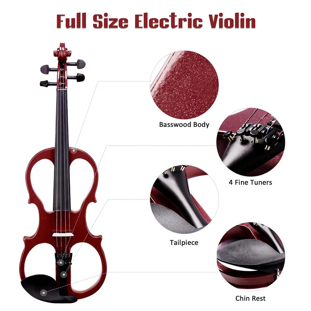 Yescom 4/4 Full Size Electric Violin Bow Headphone Case Set